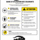 FICHE CONSEILLE COLORANT - PredaColor Poster in French: Guide d'utilisation des colorants with three steps, warning panel on the right, Predacolor logo, and a bottom Gator illustration.