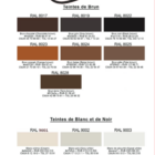 nuancier PREDA 13 - PredaColor PREDACOLOR palette showing brown shades (RAL 8017–8028) with French names and codes, in a grid.