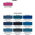 nuancier PREDA 6 - PredaColor Predacolor color guide: logo with swatches and RAL color blocks (4010 magenta; blues 5000–5012) with color names and codes.